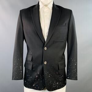 ADER ERROR Size L Black Multi Color Splattered Wool Peak Lapel Sport Coat